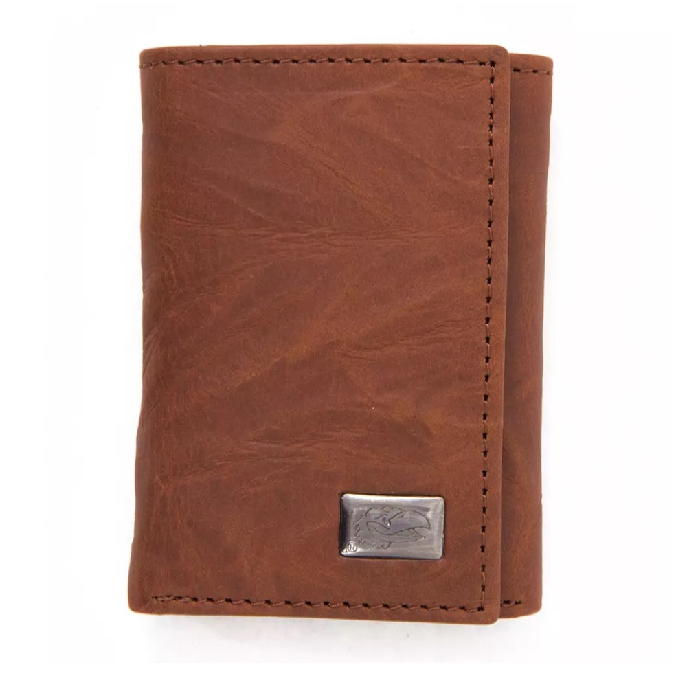 Eagles Wings University of Kansas Leather Tri-Fold Wallet Brown KU Jayhawk NIB